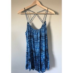 Free People Strappy Back Blue Ruffle Tank Top